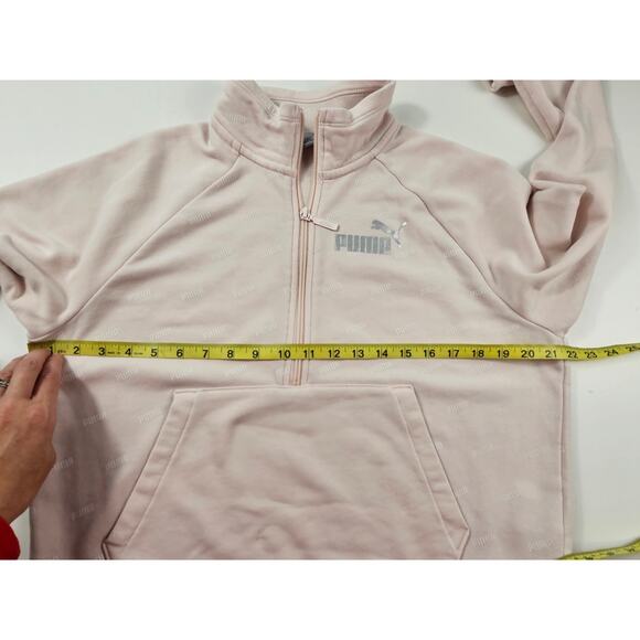 Puma size M 1/4 zip warm logo all over embellished light pink active sweater - Picture 6 of 7